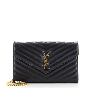 Saint Laurent Classic Monogram Wallet on Chain Matelasse Chevron Leather Medium
