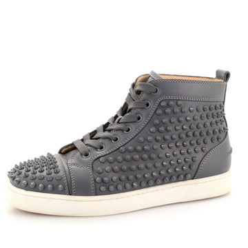 Christian Louboutin Men's Louis Spikes Flat High-Top Sneakers Studded Leather