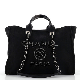 Chanel Deauville Tote Pearl Embellished Canvas Medium