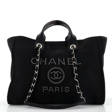 Chanel Deauville Tote Pearl Embellished Canvas Medium