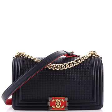 Chanel Boy Flap Bag Cube Embossed Lambskin Old Medium