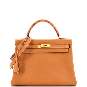Hermes Kelly Handbag Brown Ardennes with Gold Hardware 32