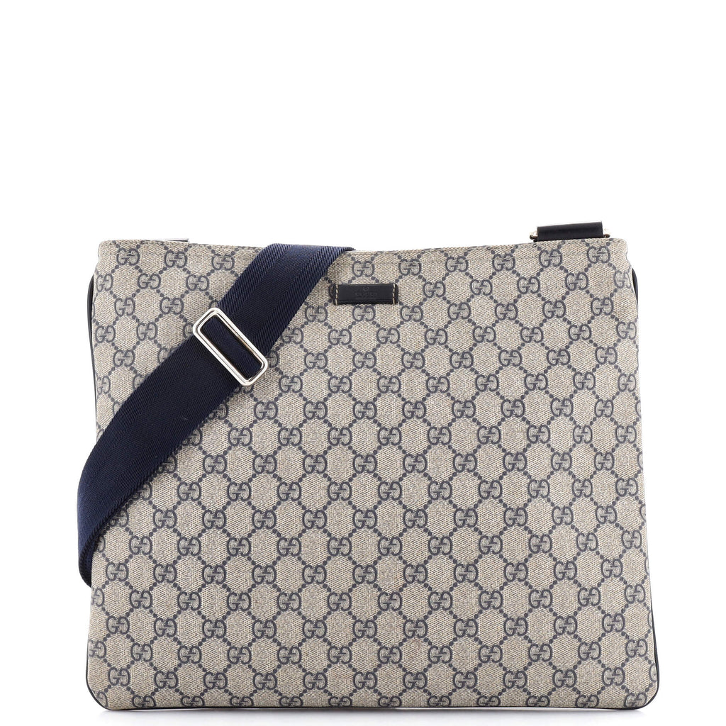 Gucci Zip Top Messenger Bag GG Coated Canvas Large Blue 20118119