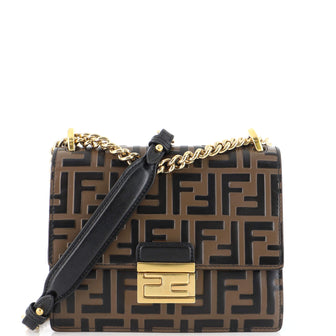 Fendi Kan U Shoulder Bag Zucca Embossed Leather Small