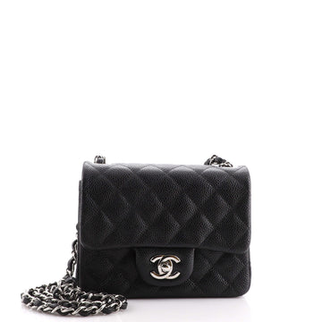 Chanel Square Classic Single Flap Bag Quilted Caviar Mini