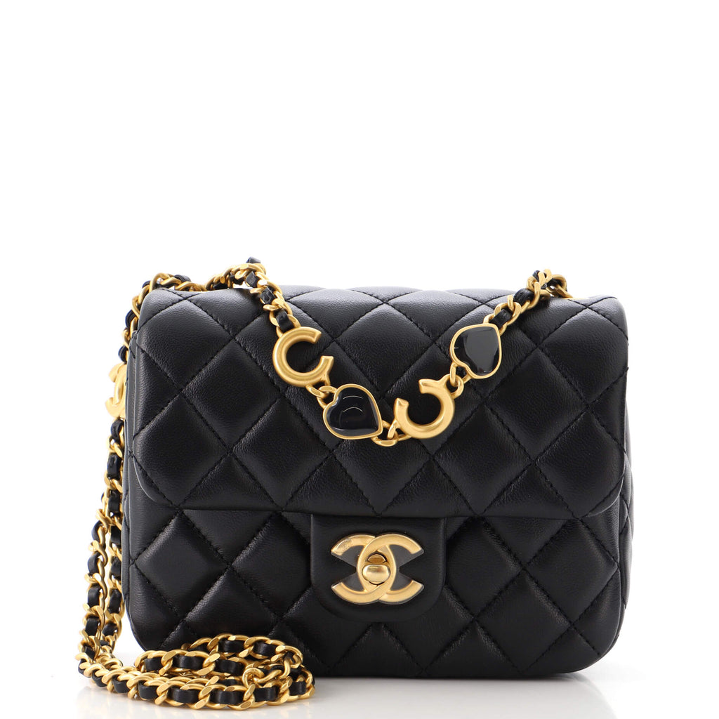 Chanel Coco de Toi Heart Chain Square Flap Bag Quilted Lambskin Mini Black  2012422