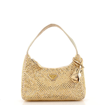 Prada Re-Edition 2000 Hobo Crystal Embellished Satin Mini