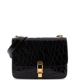Saint Laurent Carre Satchel Crocodile Embossed Patent Medium