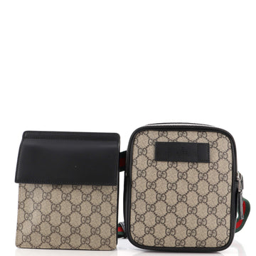 Gucci Double Web Belt Bag GG Coated Canvas with Leather