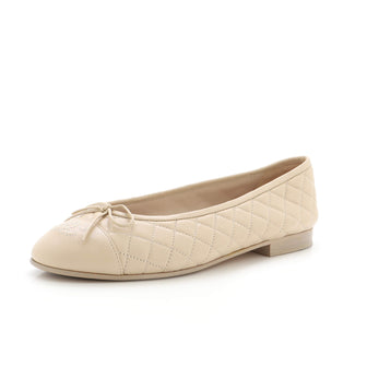 Chanel Women's CC Cap Toe Bow Ballerina Flats Quilted Leather