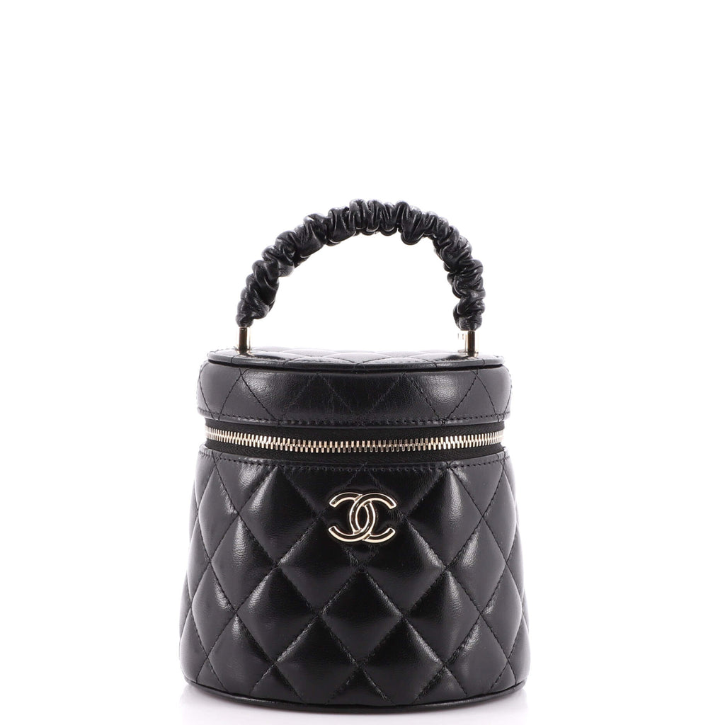 Chanel CC Ruched Top Handle Vanity Case Quilted Lambskin Small Black 2013791