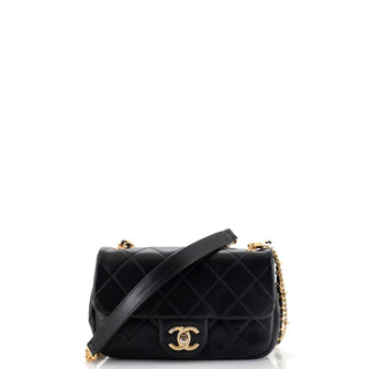 Chanel Crystal Pearls Chain Flap Bag Quilted Calfskin Small