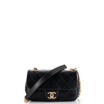 Chanel Crystal Pearls Chain Flap Bag Quilted Calfskin Small