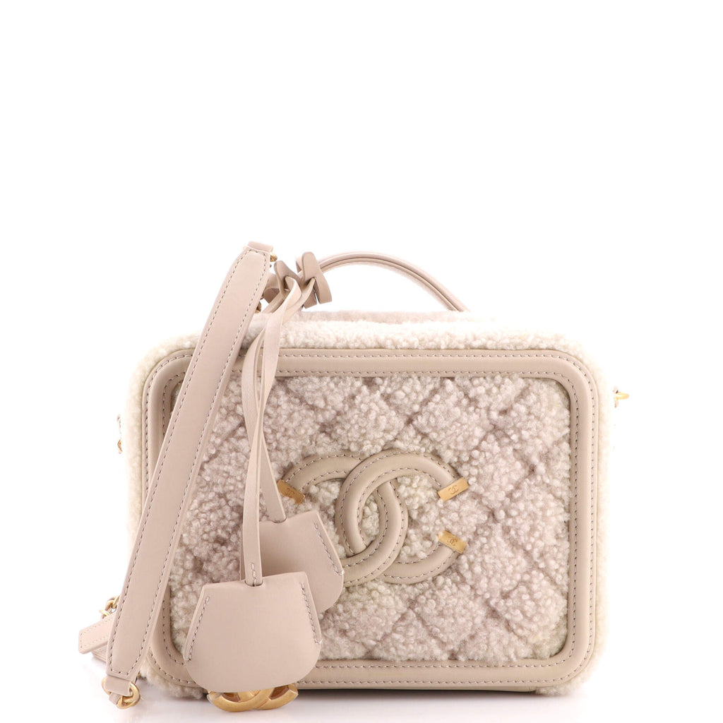 Chanel Filigree Vanity Case Quilted Shearling with Lambskin Small Neutral  2013904