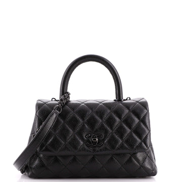 Chanel So Black Coco Top Handle Bag Quilted Glazed Caviar Mini