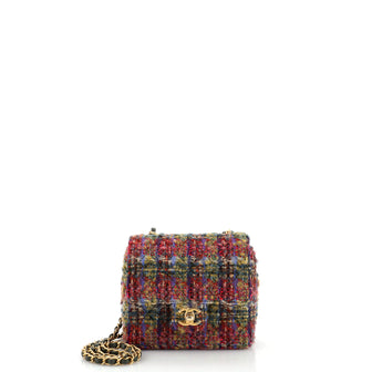 Chanel Square Classic Single Flap Bag Quilted Tweed Mini