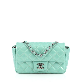 Chanel Classic Single Flap Bag Quilted Patent Mini Green