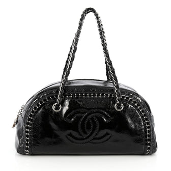 Chanel Luxe Ligne Bowler Bag Patent Medium Black 