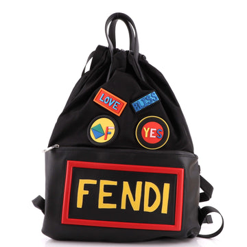 Fendi Monster Vocabulary Drawstring Backpack Printed Nylon with Patches Large