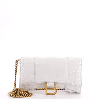 Balenciaga Hourglass Chain Wallet Crocodile Embossed Leather