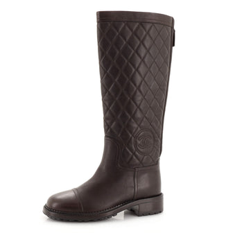 Chanel Women's CC Cap Toe Boots Quilted Leather Brown 2014651