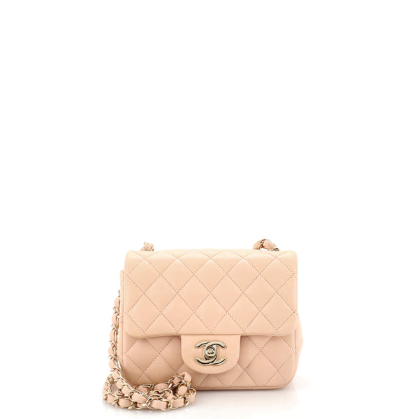 Chanel Square Classic Single Flap Bag Quilted Lambskin Mini Neutral 2014941