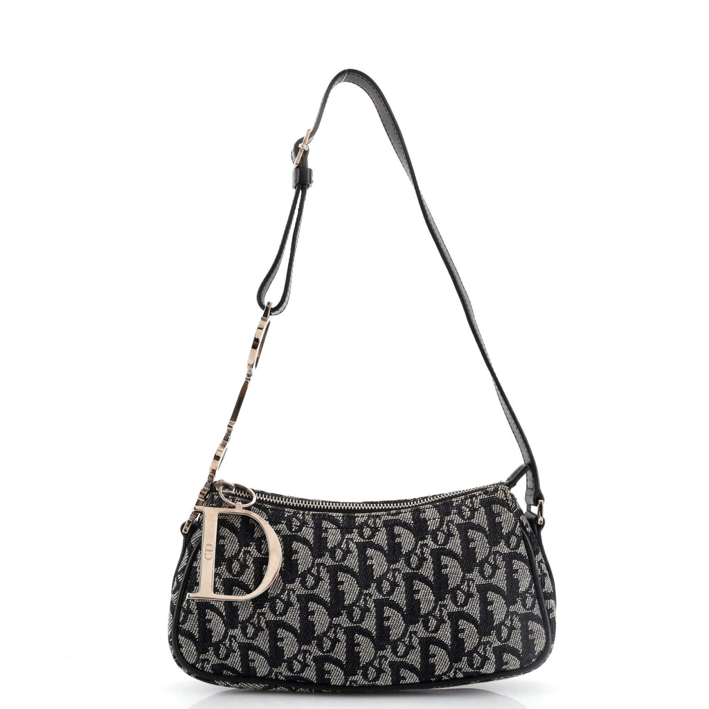 Dior Black Diorissimo Canvas and Leather Zip Charm Pochette Bag Dior