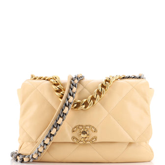 Chanel Beige Quilted Leather Large 19 Pouch Chanel
