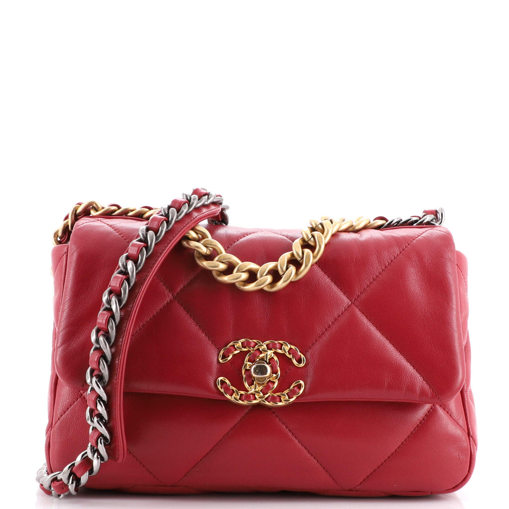 Chanel 19 Medium Quilted Lambskin Leather Flap Shoulder Bag Red