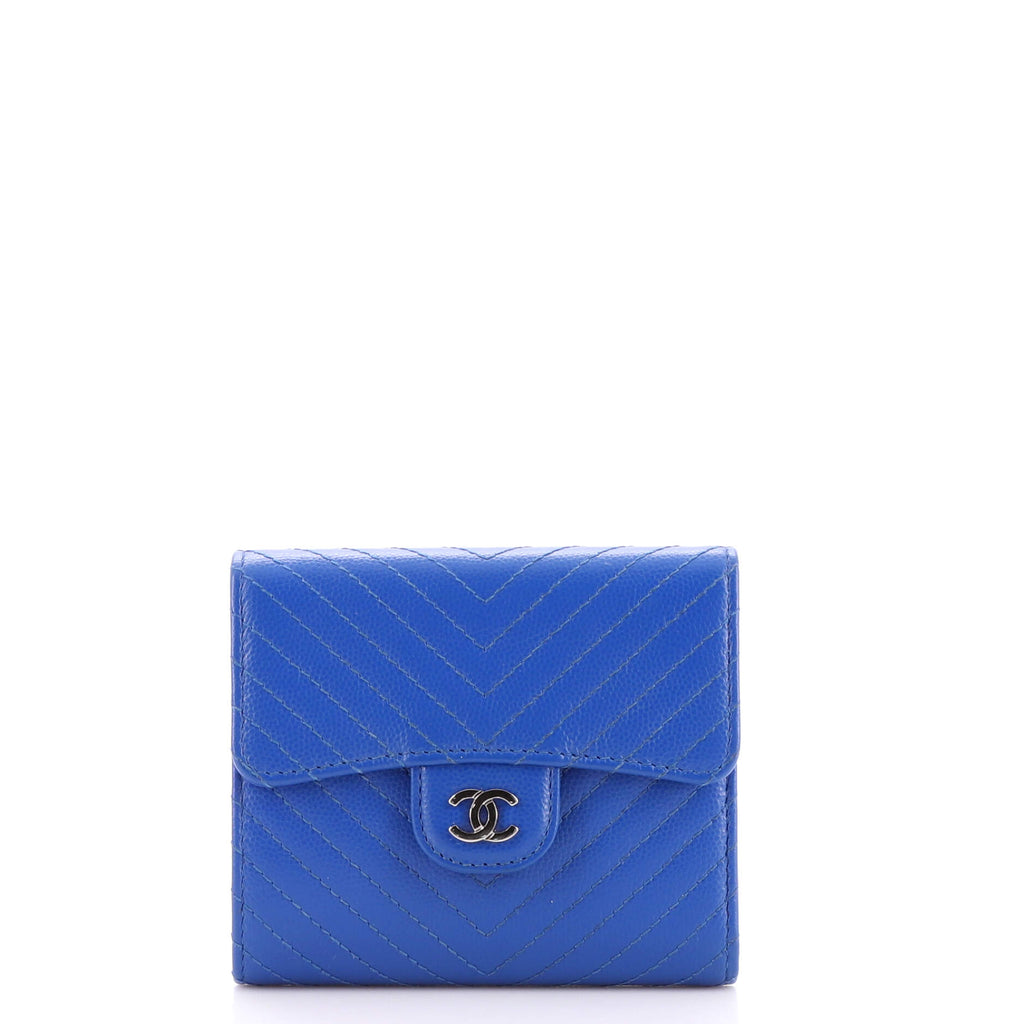 Chanel CC Compact Classic Flap Wallet Chevron Caviar Blue 2016481