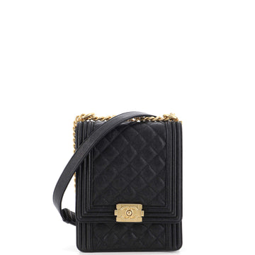 Chanel North South Boy Flap Bag Quilted Caviar Small