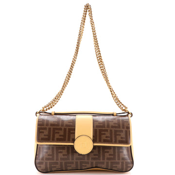 Fendi FF Logo Stamp Flap Bag Zucca Coated Canvas and Leather Medium