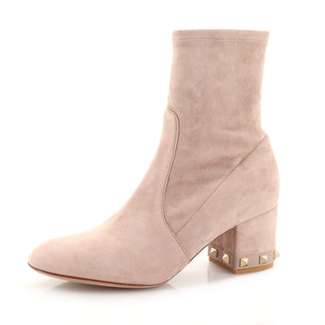 Valentino Garavani Women's Rockstud Block Heel Zip Ankle Boots Suede