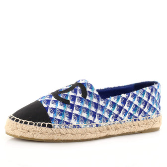 Chanel Women's CC Cap Toe Espadrilles Tweed with Grosgrain