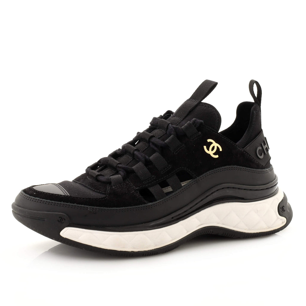 Chanel Women's CC Cap Toe Logo Sneakers Leather and Mixed Fibers Black  2017961