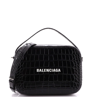 Balenciaga XS Embossed Croc Logo Camera Bag in Black