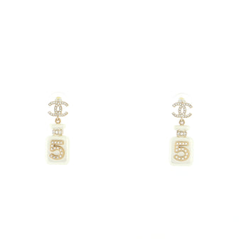 Chanel CC No.5 Perfume Bottle Drop Earrings Metal and Resin with Crystals