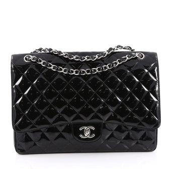 Chanel Classic Single Flap Bag Quilted Patent Maxi Black