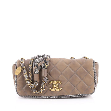 Chanel Tweed Chain Flap Bag Quilted Lambskin and Tweed Small Neutral