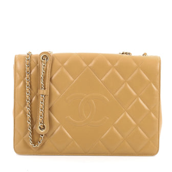 Chanel Diamond CC Flap Bag Quilted Lambskin Medium Brown