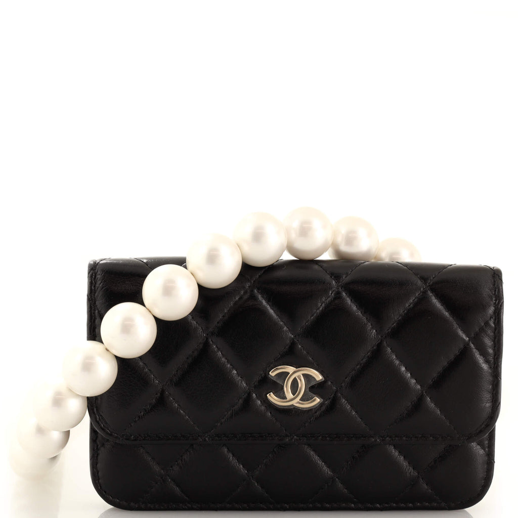 Chanel Pearl Strap CC Wallet on Chain Quilted Calfskin Mini Black 1965712