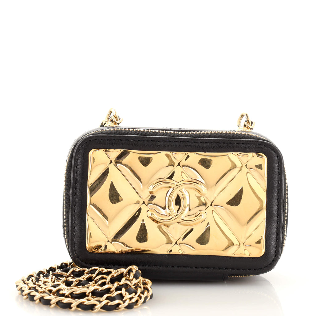 Chanel Black Quilted Lambskin With Gold Metal Coin And Black