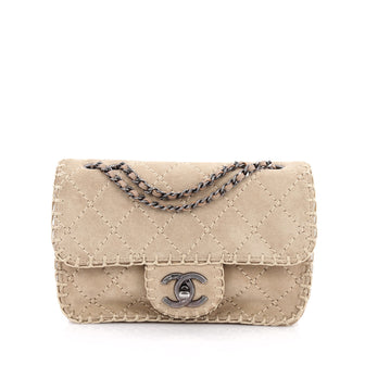 Chanel Stitched Flap Bag Quilted Suede Small Neutral