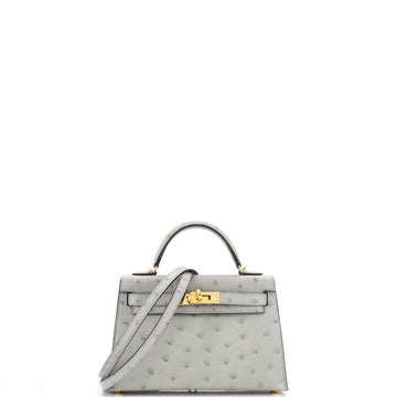 Hermes Kelly Mini II Bag Blue Ostrich with Gold Hardware 20