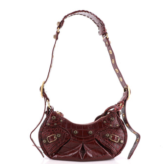 Balenciaga Le Cagole Giant Studs Shoulder Bag Crocodile Embossed Leather XS