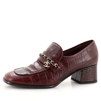 Chanel Women's CC Chain Loafers Crocodile Embossed Leather with Patent
