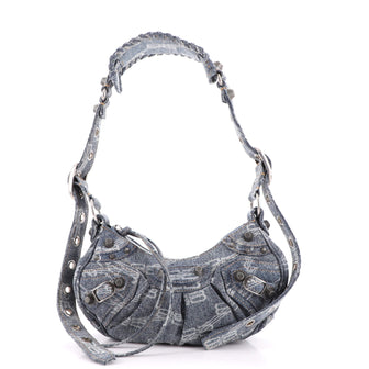 Balenciaga Le Cagole Giant Studs Shoulder Bag BB Denim XS