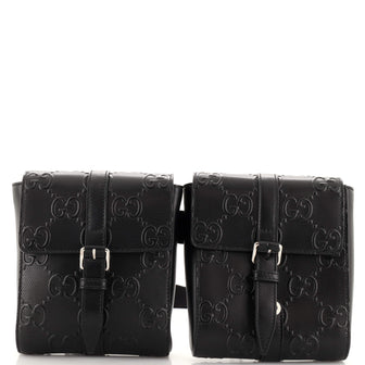 Gucci Double Belt Bag GG Embossed Perforated Leather