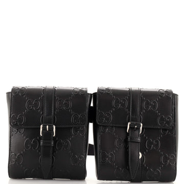 Gucci Double Belt Bag GG Embossed Perforated Leather