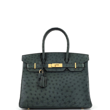 Hermes Birkin Handbag Green Ostrich with Gold Hardware 30